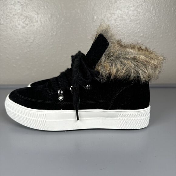 Soda Brand Women's Faux Fur Black Suede‎ Bootie Sneakers Women's Size 7 - Picture 3 of 11